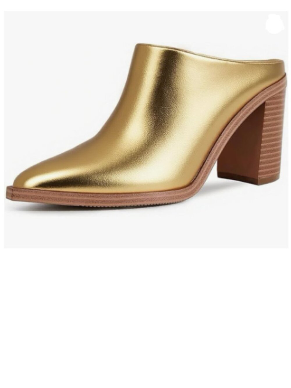 FOWT Gold Pointed Toe Slip On Mules Stacked Block High Heel Sandal